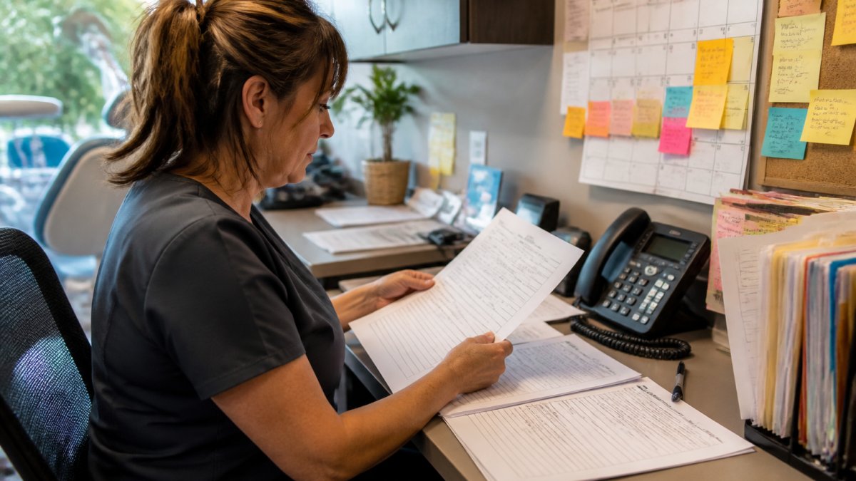 Workflow diagram for tracking dental claim denials using calendars and assigned follow-up deadlines